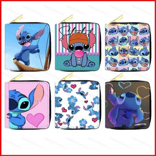 Ere1 กระเป๋าสตางค์ หนัง PU ใบสั้น ลายการ์ตูน Stitch น่ารัก มีซิป สําหรับผู้หญิง นักเรียน