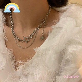 June สร้อยคอโชคเกอร์ อัลลอย จี้ดาวห้าแฉก ประดับเพทาย Y2k สีเงิน เครื่องประดับแฟชั่น สําหรับผู้หญิง