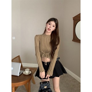 เสื้อแขนยาว ผ้าถัก จับจีบ มีเชือกผูก
