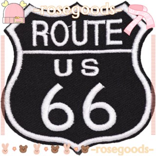 Rose แผ่นแพทช์ โพลีเอสเตอร์ ปักลาย US Route 66 Applique Patches 66 Applique Shape 2.87*3.1 นิ้ว 20 ชิ้น