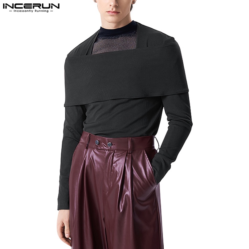 Incerun เสื้อยืดแขนยาว ผ้าถัก แบบบาง สองชั้น สไตล์วินเทจ สําหรับผู้ชาย