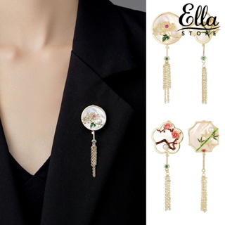 Ellastore123 เข็มกลัดไม้ไผ่ รูปดอกเบญจมาศ ประดับไข่มุกเทียม สวยหรู สไตล์เรโทร สําหรับผู้หญิง