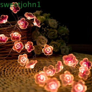 Sweetjohn สายไฟหิ่งห้อย LED 20 ดวง ลายดอกไม้ สีชมพู กันน้ํา สําหรับตกแต่งคริสต์มาส