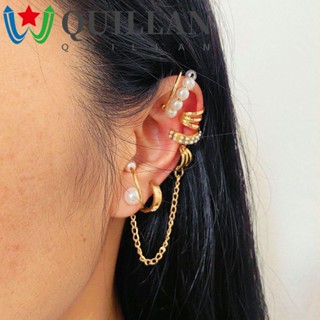 Quillan ต่างหูพู่ สีทอง 8 ชิ้น แฟชั่น สําหรับผู้หญิง