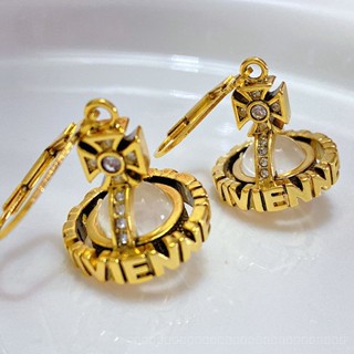 0905YWJB Queen Mother of the West Three-Dimensional Saturn Ear Clip Retro Style Diamond Letters Earrings Temperament Entry Lux Minority Design Earrings EZJO