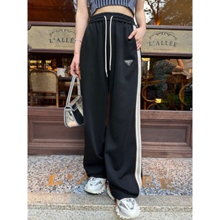 VF8N PRA * A 23 autumn and winter New Classic Triangle logo side stitching ribbon wide leg pants womens casual pants fashion style