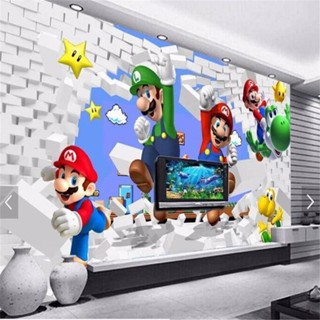 สติกเกอร์วอลล์เปเปอร์ ลายการ์ตูน Super Mario สําหรับตกแต่งผนังห้องเด็ก