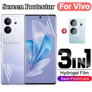 3 in 1 ฟิล์มไฮโดรเจลนิ่ม ใส กันรอยหน้าจอ HD ไม่ใช่กระจก สําหรับ Vivo V29 V27 Pro V27e V 27 V 29 V27Pro 4G 5G Vivov29 Vivov27