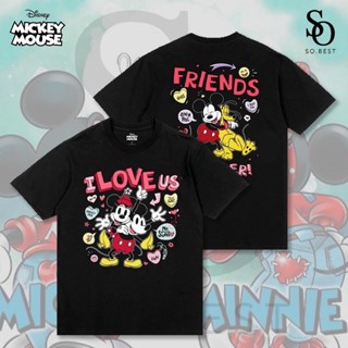 SO.BEST เสื้อยืดดิสนีย์ Disney Mickey Mouse I Love Us ลิขสิทธิ์แท้ / ผ้าสีดำสกรีนหน้า-หลัง