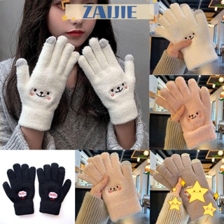 Zaijie24 ถุงมือถัก แบบหนา หน้าจอสัมผัส ให้ความอบอุ่น แฟชั่นฤดูหนาว สําหรับผู้หญิง