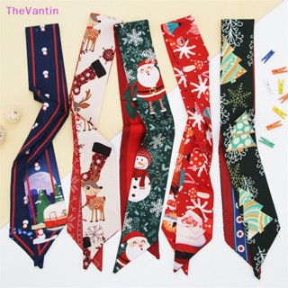 Thevantin ผ้าพันคอ ผ้าเรยอน ผูกโบว์ พิมพ์ลายคริสต์มาส แฟชั่นสําหรับผู้หญิง