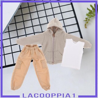 [Lacooppia1] เสื้อกันหนาวแขนกุด มีฮู้ด และกางเกงคาร์โก้ สเกล 1/12 แฮนด์เมด สําหรับผู้ชาย 6 นิ้ว