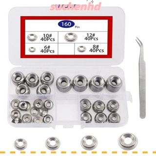 Suchenhd แหวนรองแก้ว สเตนเลส 304 4 ขนาด พร้อมกล่องเก็บ 160 ชิ้น #6#8#10#12 ชุดอุปกรณ์แหวนรอง สําหรับใช้ในการสื่อสาร