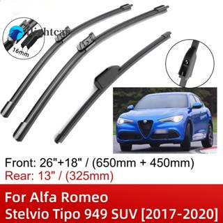 Flightcar ใบปัดน้ําฝน ด้านหน้า และด้านหลัง อุปกรณ์เสริม สําหรับ Alfa Romeo Stelvio Tipo 949 SUV 2017-2020 26 นิ้ว +18 นิ้ว +13 นิ้ว 2017 2018 2019 2020