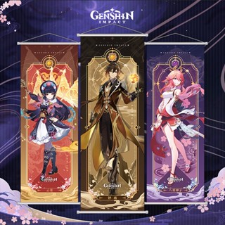 【langxiao】Genshin Impact Yae Miko HuTao ZhongLi Animation poster Hanging picture hanging painting scroll cloth painting home decoration gift