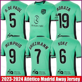 Yp2 เสื้อยืดกีฬาแขนสั้น ลาย Atletico Madrid Third Away Jersey Memphis Koke Morata De Paul Griezmann พลัสไซซ์ PY2 2023-2024