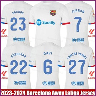 Yx 2023-2024 เสื้อยืด แขนสั้น ลาย Barcelona Away Yamal Gundogan Kounde Gavi Ferran พลัสไซซ์