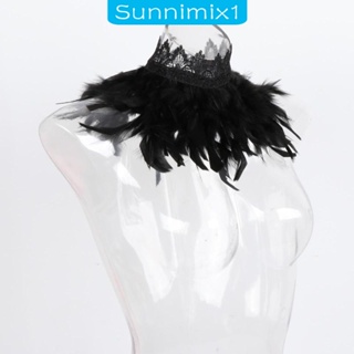 [Sunnimix1] ผ้าคลุมไหล่ โช้กเกอร์ ขนนกปลอม สีดํา สไตล์โกธิค ฮาโลวีน ปาร์ตี้ คอสเพลย์ สําหรับผู้หญิง