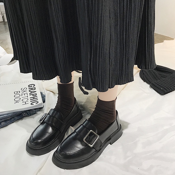 รองเท้าหนังสีดำ รองเท้าโลฟเฟอร์ นักเรียนหญิง สไตล์อังกฤษ สไตล์ญี่ปุ่น