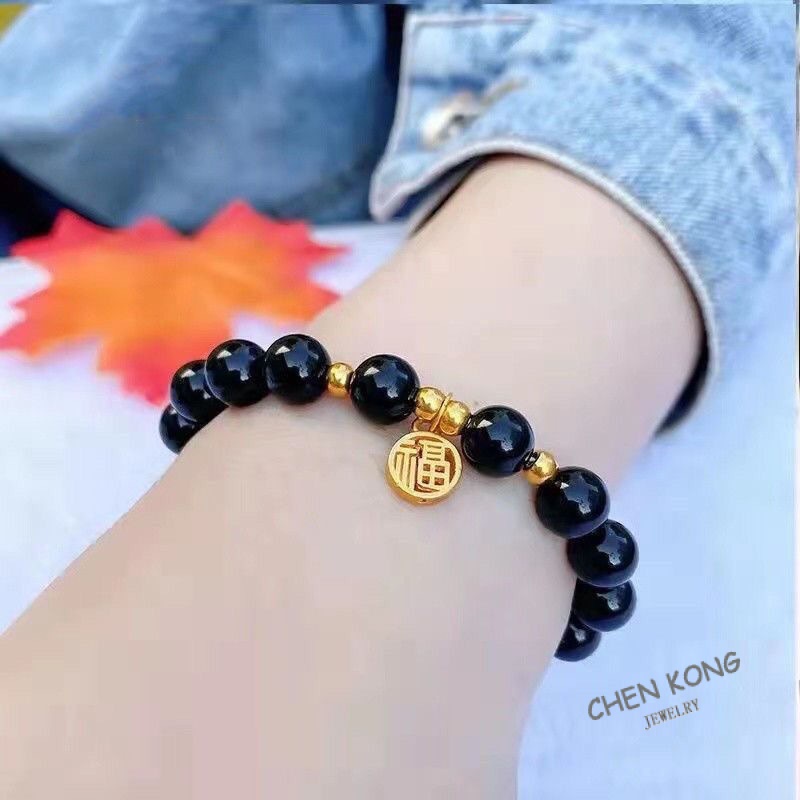 สร้อยข้อมือ ประดับลูกปัด คุณภาพสูง สีดํา หรูหรา เหมาะกับเพื่อน แฟนสาว