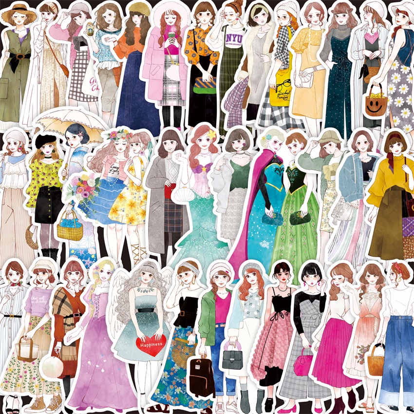 64Pcs/Set Modern Mori Girls Series 02 Stickers DIY Fashion Funny Decals Doodle Stickers