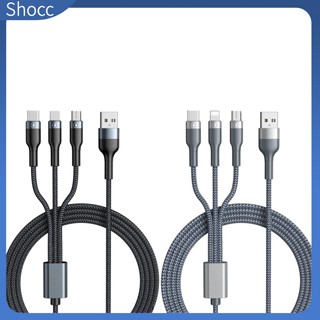 Shocc 3-IN-1 สายชาร์จ USB แบบถัก ชาร์จเร็ว สําหรับโทรศัพท์มือถือ แท็บเล็ต