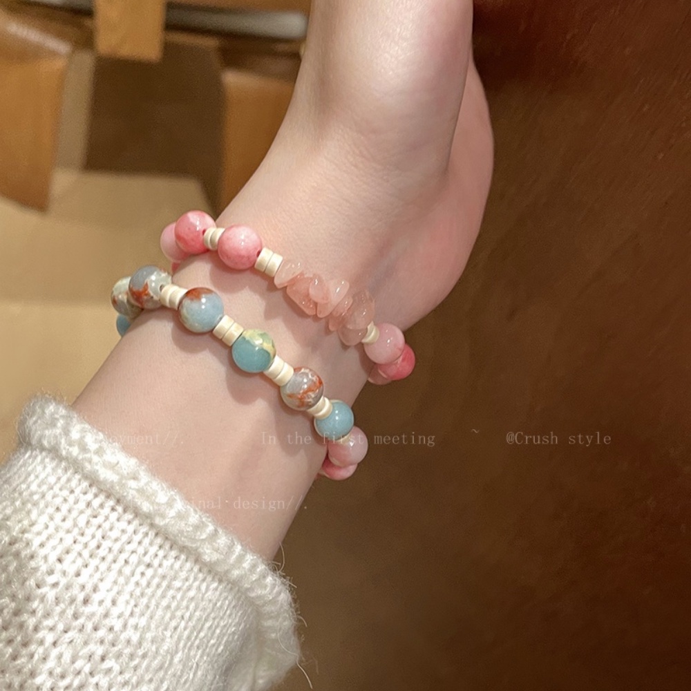 สร้อยข้อมือ ประดับลูกปัดหินเซรามิค ไข่มุก รูปหัวใจ และดาว หลากสี สไตล์เกาหลี สําหรับผู้หญิง