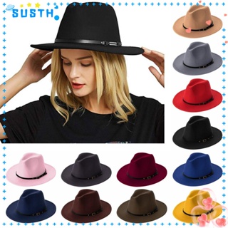 Susth Felt Fedora หมวกปีกกว้าง แฟชั่นฤดูใบไม้ร่วง ฤดูหนาว หมวกแจ๊สปานามา