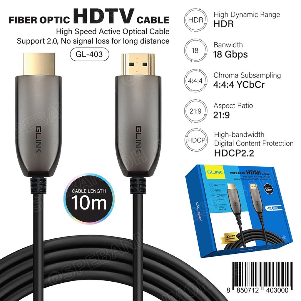 [ 1เส้น ] GL-403-10M สาย HDMI Fiber Optic ความยาว 10m Glink สายต่อสัญญาณ TV รองรับ 4K 60HZ HDMI 2.0 Glink เอชดีเอ็มไอ...