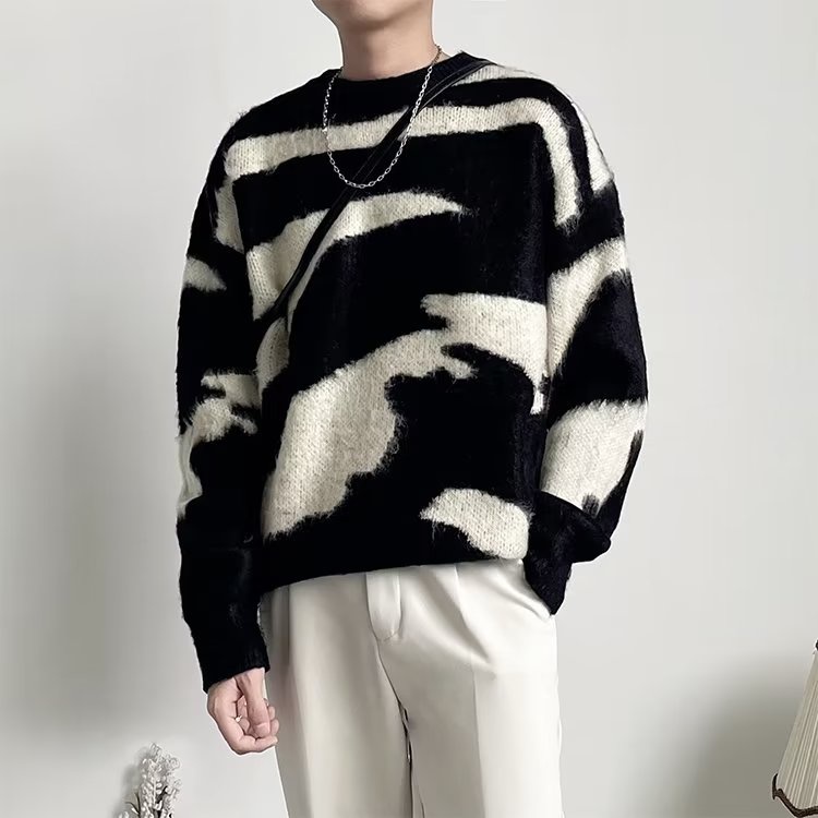 High Street Vintage Rascal และหล่อ Underlay เสื้อกันหนาวผู้ชายสไตล์ขี้เกียจ INS แบรนด์อินเทรนด์ Vintage เสื้อไหมพรม Oversize