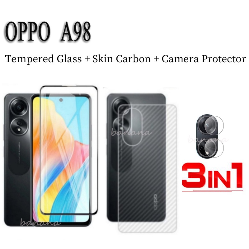 3 IN 1 OPPO A98 A18 ฟิล์มกระจกนิรภัย กันรอยหน้าจอ และฟิล์มกันรอยด้านหลัง เพื่อความเป็นส่วนตัว สําหรับ OPPO A38 A58 A78 4G 5G
