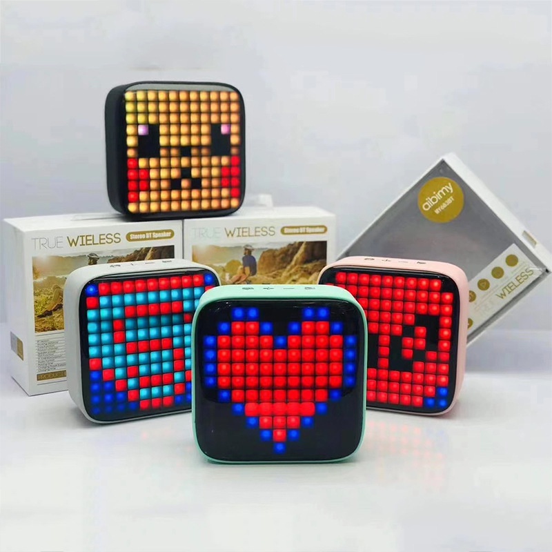 LED creative Bluetooth speaker wireless retro girl cute colored lights new gift mini pixel audio