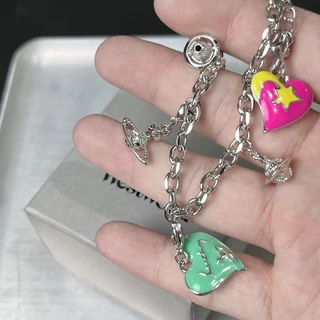 Y2k สร้อยข้อมือ จี้รูปดาวเสาร์ หลากสี ถอดออกได้ สไตล์หวาน เท่ สําหรับผู้หญิง