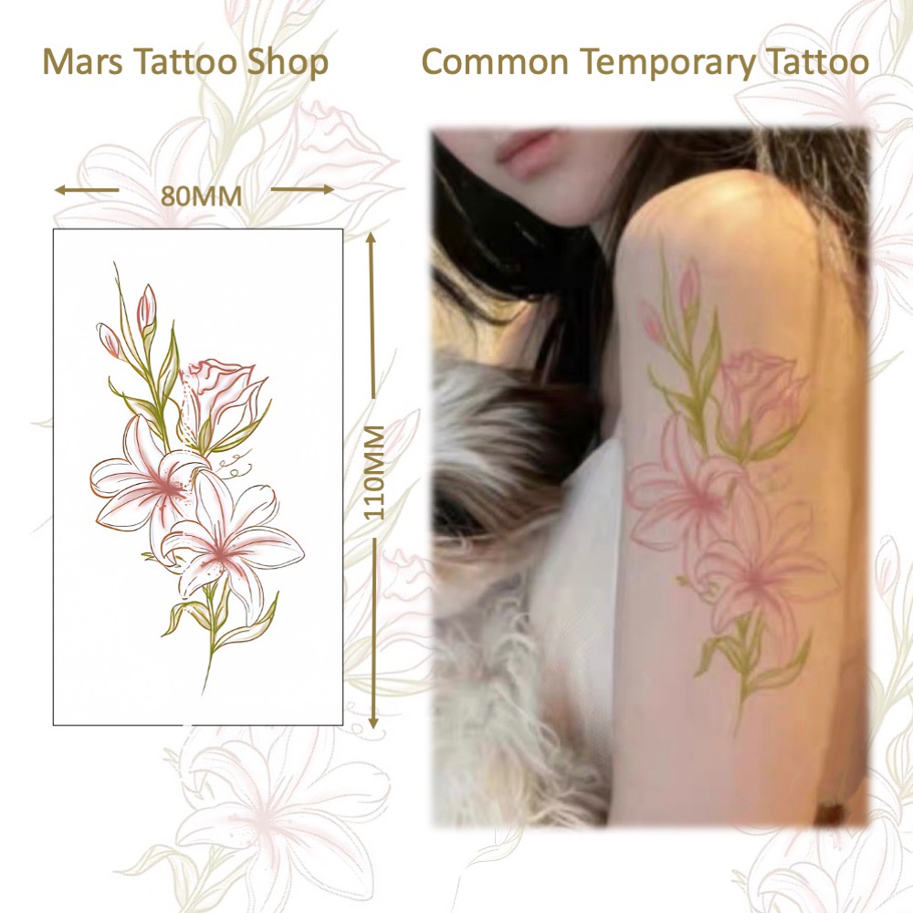 สติ๊กเกอร์รอยสักชั่วคราว Mars Tattoo, ลายดอกไม้ลิลลี่, ติดทนนาน, CX041