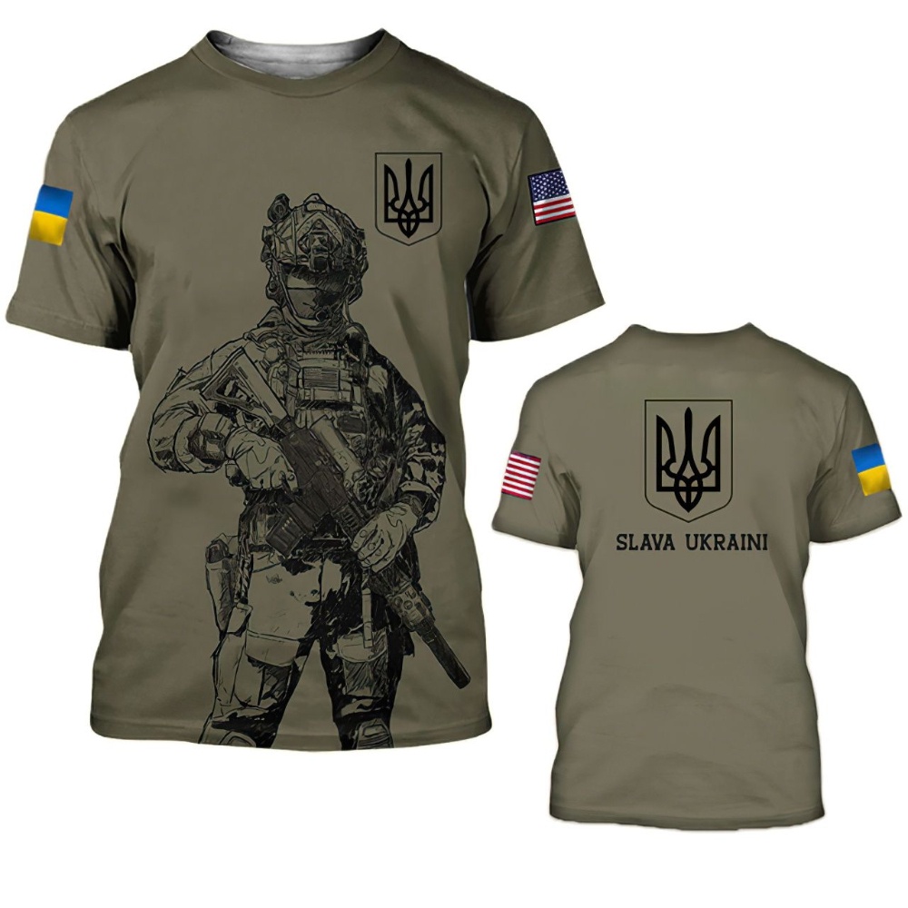เสื้อยืด พิมพ์ลายธงกองทัพยูเครน 3 มิติ โอเวอร์ไซซ์ สไตล์ฮาราจูกุ แฟชั่นฤดูร้อน สําหรับผู้ชาย