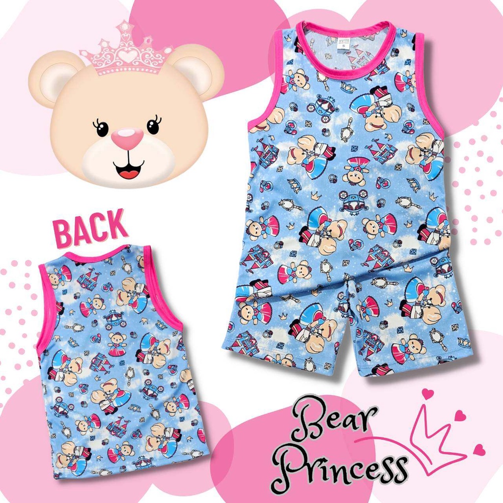 BE0817 ชุดเด็ก เสื้อกล้าม+กางเกงขาสั้น ผ้าไมโครไฮเกรด ลายการ์ตูนหมี เสื้อผ้าเด็ก ชุดเด็กแฟชั่น ชุดเด็กลายการ์ตูน