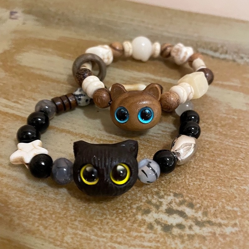 เครื่องประดับ สร้อยข้อมือ ประดับลูกปัดหินธรรมชาติ ลายการ์ตูนแมวน่ารัก สามารถปรับได้ เหมาะกับของขวัญวันวาเลนไทน์ สําหรับผู้หญิง