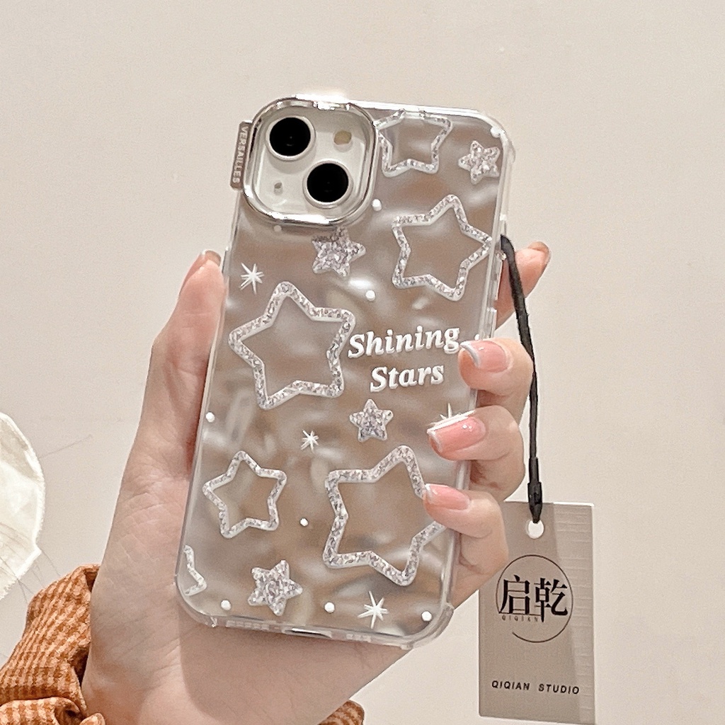 Huiwanju เคสโทรศัพท์มือถือแบบแข็ง ชุบไฟฟ้า แต่งกลิตเตอร์ ลายดาว สร้างสรรค์ ไฮเอนด์ สําหรับ iPhone 14 13 promax 12 11