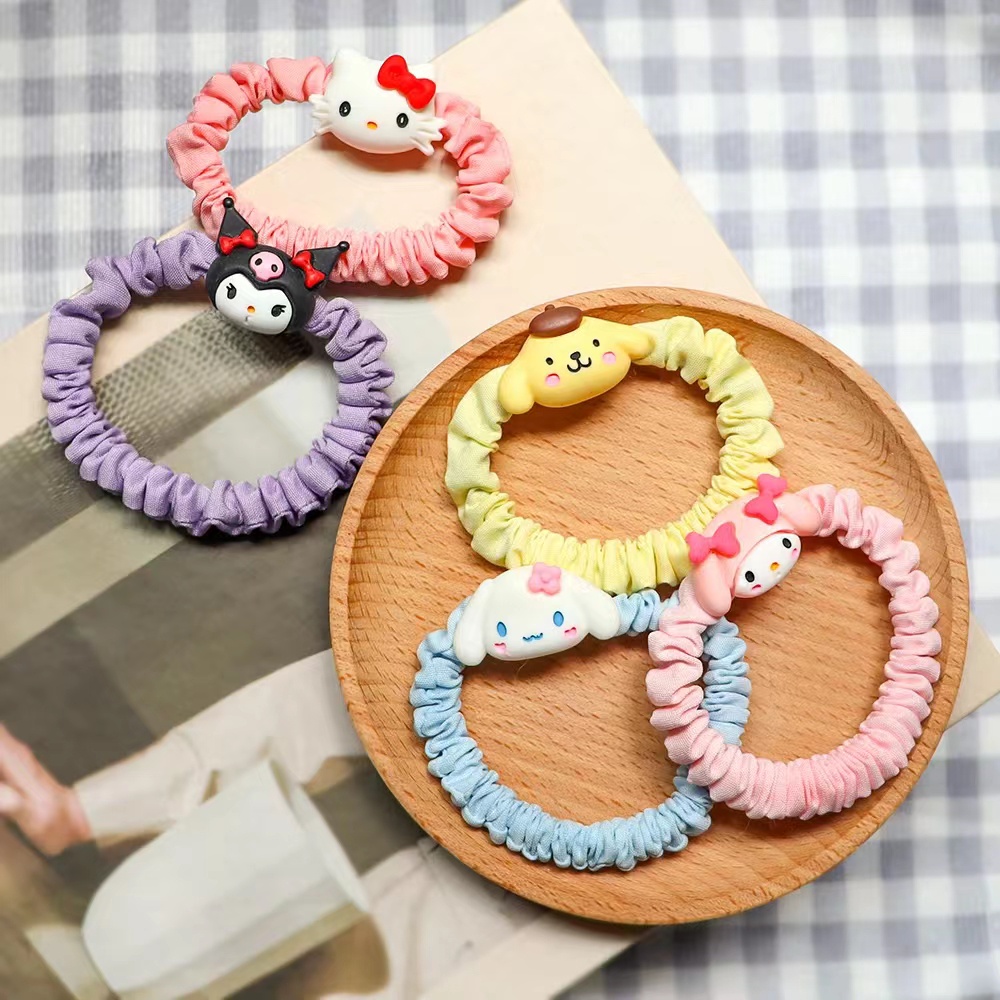 ยางรัดผม แบบยืดหยุ่น ลายการ์ตูน Sanrio Kuromi Cinnamoroll My Melody น่ารัก สําหรับเด็กผู้หญิง