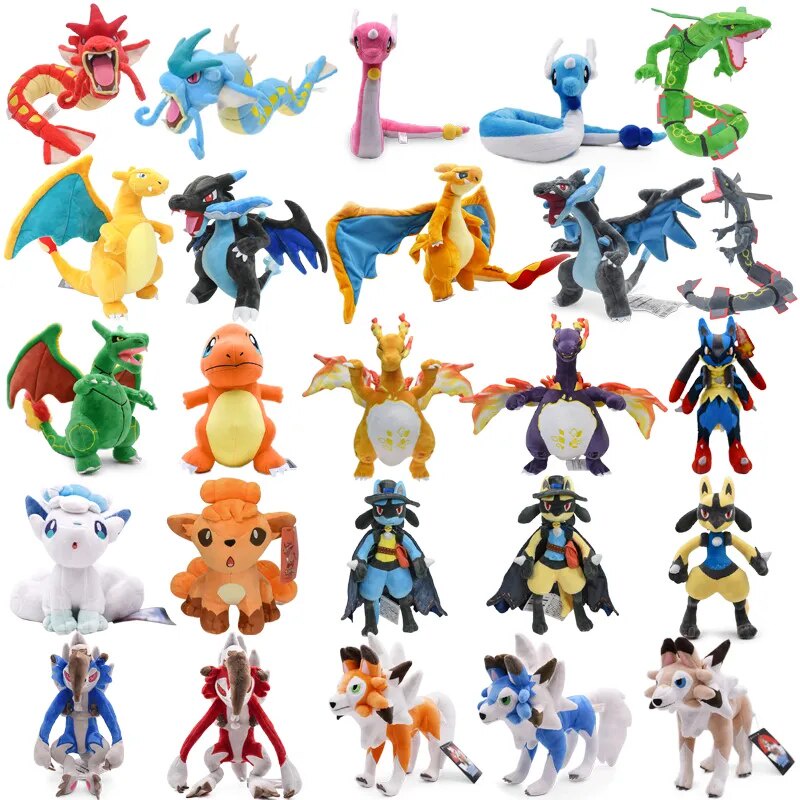 25 Styles Pokemon Plush Toys Shiny Dragonair Rayquaza Gyarados Charizard Charmander Lycanroc Vulpix 
