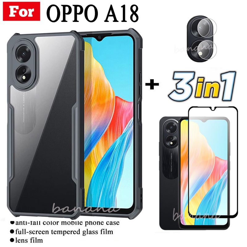 3 IN 1 OPPO A18 A 18 เคสโทรศัพท์มือถือ กันตก สําหรับ OPPO A38 A 38 ฟิล์มกระจกนิรภัย + ฟิล์มเลนส์