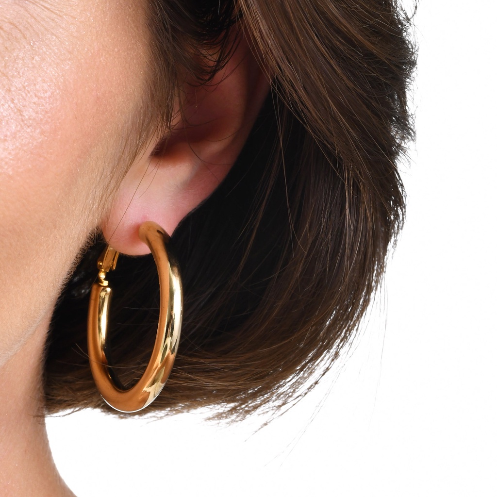 Vnox ต่างหูห่วงวงกลม สเตนเลส ทอง 18K 30 มม. 40 มม. 50 มม. สําหรับผู้หญิง - รูปที่ 2