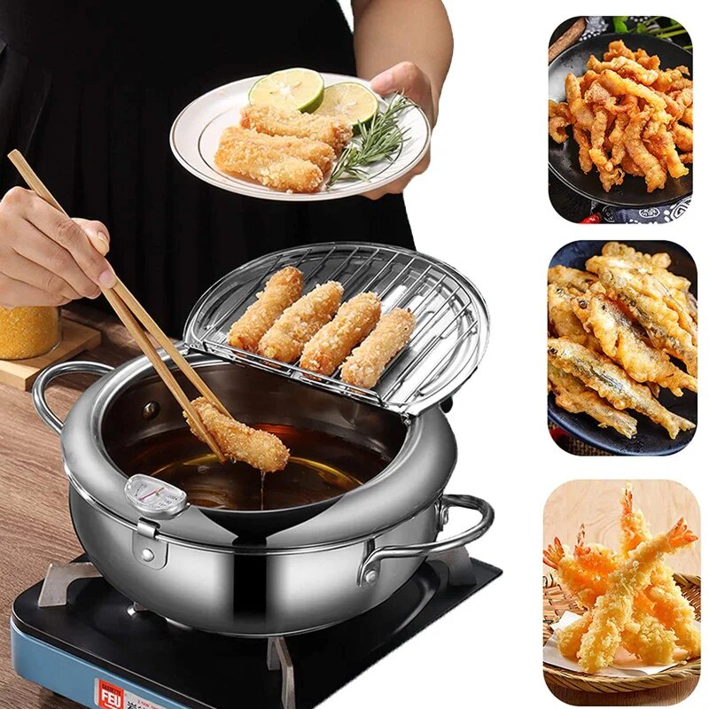 Deep Fryer Pot Japanese Deep Frying Pot With A Thermometer And A Lid 304 Stainless Steel Kitchen Tem
