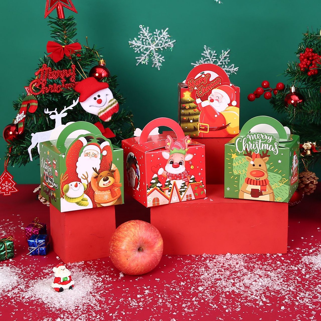 กล่องบรรจุภัณฑ์ ขนาดเล็ก แบบพกพา ลายซานตาคลอส สโนว์แมน กวาง คริสต์มาส สําหรับใส่ขนมหวาน ผลไม้ 1 ชิ้น