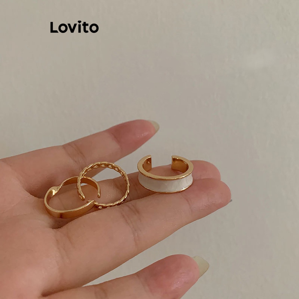Lovito แหวน แบบเปิด สีพื้น สไตล์ลำลอง สำหรับผู้หญิง LFA03215 (สีขาว)
