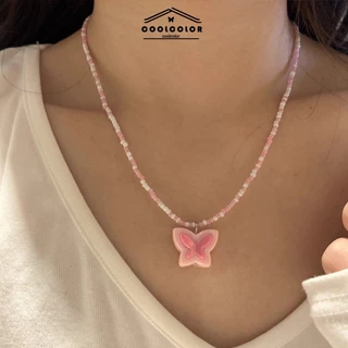 ในไทย💖สร้อยคอผีเสื้อจี้ลูกปัดที่มีสีสันY2kแฮนด์เมดสไตล์เกาหลีนักเรียนสำหรับผู้หญิงราคาส่งถูกที่สุด.COD