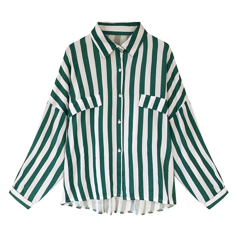Dahong เสื้อเชิ้ตทำงานแขนยาวลายทาง เสื้อเชิ้ตแขนยาว ทรงหลวม W283