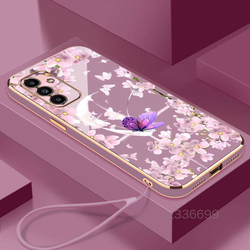 เคสโทรศัพท์มือถือ ซิลิโคน ลายซากุระ พร้อมสายคล้อง สําหรับ Samsung A14 5G A14 4G A24 4G A34 5G A54 5G