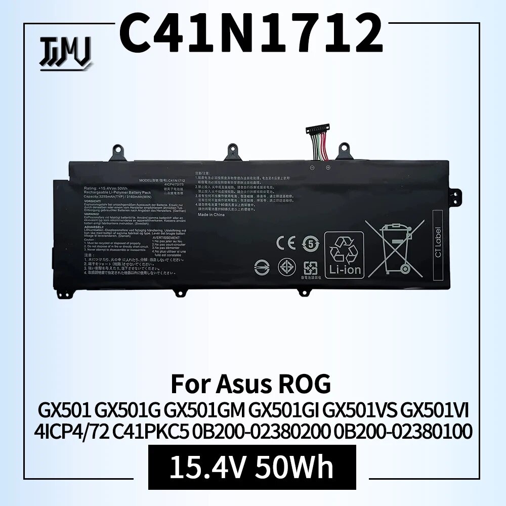 แบตเตอรี่แล็ปท็อป C41N1712  Asus ROG Zephyrus GX501 GX501G GX501GM GX501GI GX501VS GX501VI GX501GS Series 4ICP4/72