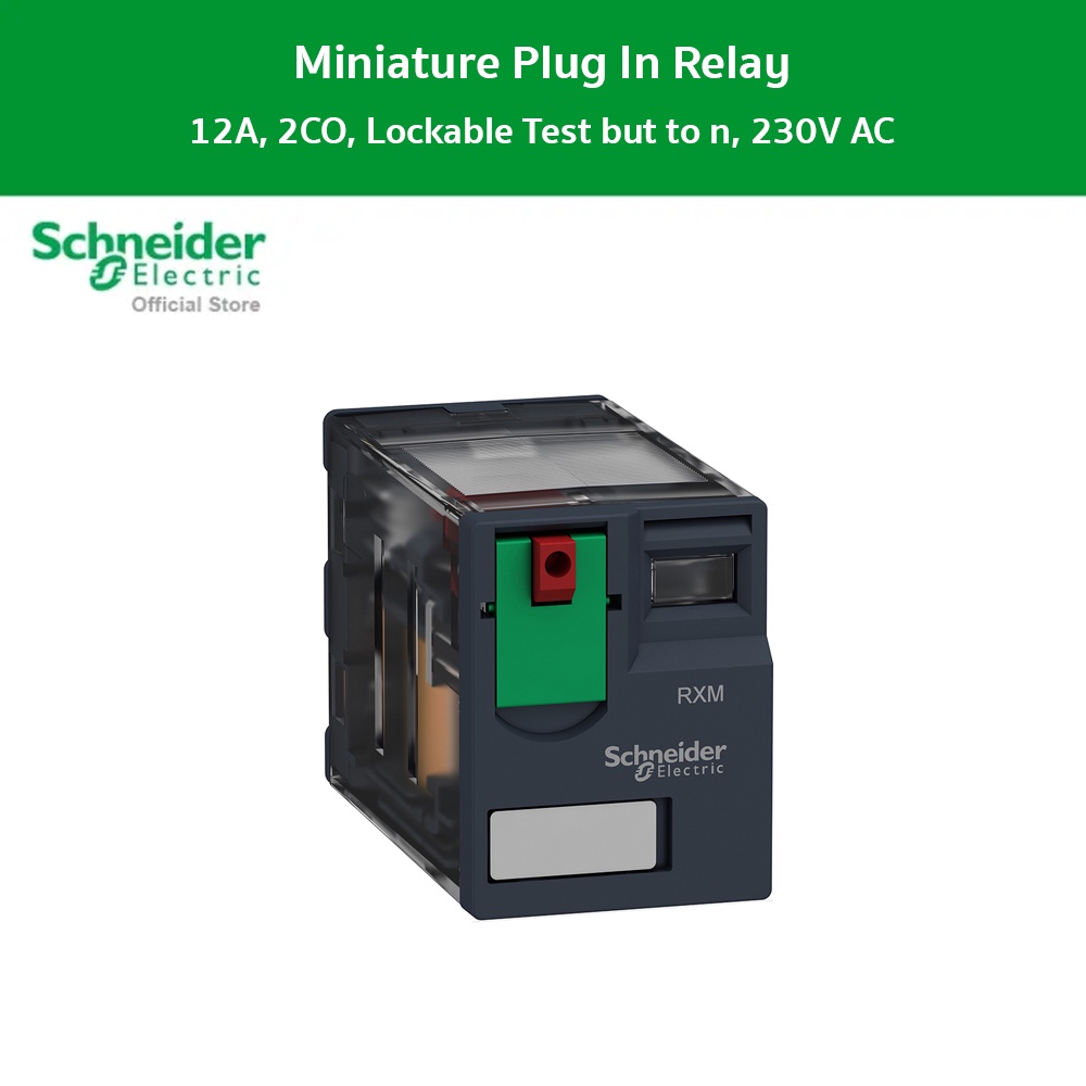 Schneider Electric Miniature plug in relay, ฮาร์โมนี, 12A, 2CO, lockable test button 230V AC l RXM2A